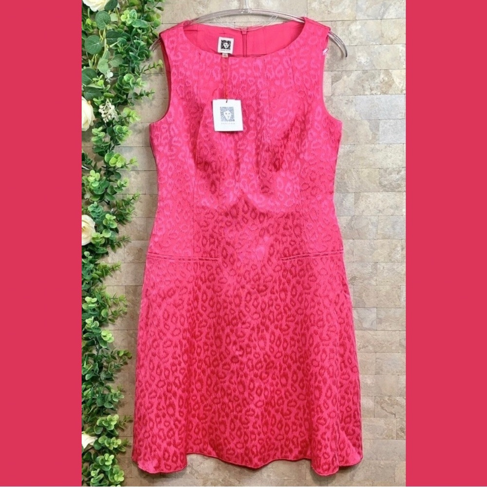 NWT Anne Klein Leopard Print Blossom Dress Metallic Shine Chic Barbie Pink